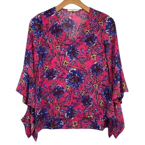 Prabal Gurung Tunic Blouse Top Womens Size 0 Pink Blue Floral Lagenlook Bohemian - Picture 1 of 13